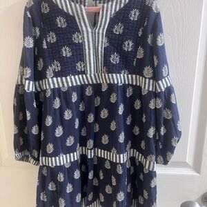 Vineyard Vines Navy & White Geo Leaf Print Dress Sz Small Sz 7-9